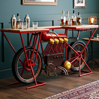 Chariot de bar artisanal en bois massif SUREN SPACE SS2955, style industriel, rouge moderne, multifonctionnel, pour salon
