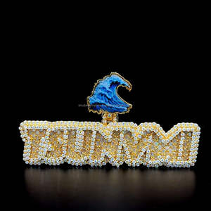 Pendentif lettre initiale 3D personnalisé de luxe plaqué or 14K Testeur de diamants glacé VVS Baguette diamant certifié IGI Sterling - Product Image 1