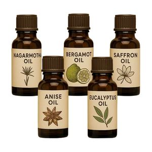 Lot de 5 Huiles Essentielles Pures (Anis, Bergamote, Safran) Qualité Cosmétique, Vente en Gros Marque Blanche, Fournisseur en Vrac Inde OEM/ODM - Product Image 1