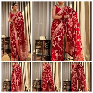 Elegante Sari de Seda Banarasi con Tejido Jacquard Sólido - Product Image 4