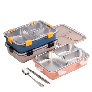 Boîte à lunch en acier inoxydable à 3 compartiments, couvercle hermétique anti-fuite, boîte bento, récipient alimentaire réutilisable, boîte de rangement alimentaire en plastique - Product Image 5
