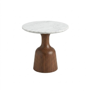 Mesa Auxiliar Redonda de Madera con Acabado en Nogal y Base de Anillo Metálico, Diseño Moderno de Mediados de Siglo para Sala de Estar, Muebles para el Hogar - Product Image 4
