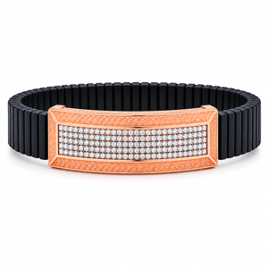 Black 18kt Rose Gold Geometric Brilliant Cut Diamond Micro Insert Charm Bracelet <b>Men</b> High Polish Vintage Inspired Luxury Wedding - Product Image 4