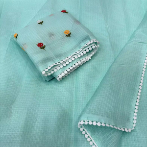 Sari premium de tela kota con blusa bordada multicolor, ligero, de algodón y seda, estilo étnico festivo, venta al por mayor en India. - Product Image 1