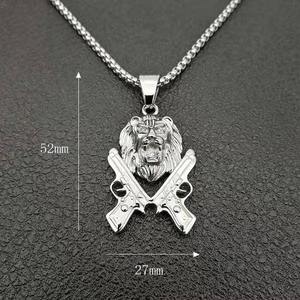 Collar con Colgante de Cabeza de León y Pistola, Chapado en Oro de 18k, para Hombre, Estilo Hip Hop, de Acero Inoxidable 316, Personalizado al por Mayor - Product Image 6