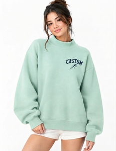 Sweat-shirt oversize à col montant personnalisé, coupe décontractée aux épaules, style moderne et décontracté pour femme - Product Image 1