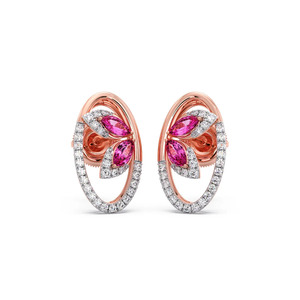 Boucles d'oreilles pendantes en or rose avec pétales roses - Product Image 1