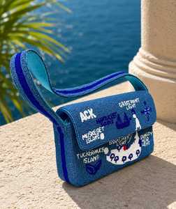 Sac à main rectangulaire en toile bleue fait main ALI FASHION ART avec broderie nautique en polyester, lavable, pour souvenir et usage quotidien - Product Image 1