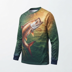Camisa de Pesca de Manga Larga para Hombre, Estampado de Tarpa Verde por Sublimación, Protección UPF 50, Secado Rápido, Poliéster, Ropa para Exteriores - Product Image 3