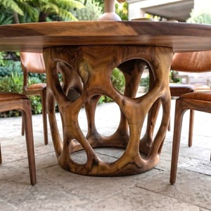 Luxali Eco-Friendly Durable Handmade Solid Wood <b>Round</b> <b>Dining</b> <b>Table</b> with Contemporary Design <b>4</b>-Seater Warm Atmosphere - Product Image 5