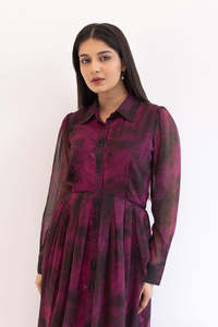 Vestido Camisero de Gasa a Cuadros con Cuello Vuelto, Manga Larga, Plisado, Corte Holgado, Cintura Imperio, Estilo Casual para Otoño - Product Image 4