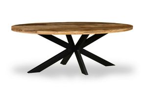 Mesa de Comedor Redonda de Madera Maciza para 6 Personas con Patas Cruzadas de Metal Negro, Mesa de Centro para Sala de Estar Estilo Rústico, Decoración del Hogar - Product Image 2