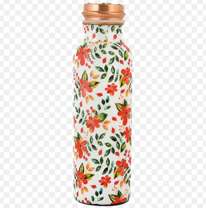 Bouteille d'eau en cuivre pur à motif botanique décoratif écologique, gourde métallique sans joint, portable pour le bureau - Product Image 1