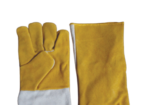 Holy Signs International HSI-1450 Extra Long Yellow Leather Welding <b>Gloves</b> Fleece Lining Straight Thumb Molten Metal Splash Test - Product Image 6