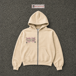 Custom Beige Zip Up Hoodie Women Oversized <b>Heart</b> Graphic Rhinestone Design Streetwear Full Zipper Hooded <b>Sweatshirt</b> Casual Wear - Product Image 5