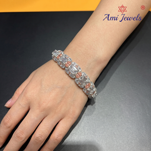 Luxury 14K White <b>Gold</b> IGI Certified Lab Grown Diamond <b>Bangle</b> Bracelet with 72.97 Carats of White and Pink Diamonds - Product Image 6