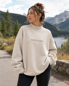 Sudadera Oversize de Cuello Alto para Mujer, Tejido de Forro Polar de Poliéster Reciclado, Estampado Bordado, Cuatrocientos GSM, Jersey de Invierno - Product Image 1