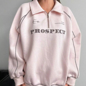 Nouveaux Sweat-shirts amples en coton brodés à demi-zip pour femmes, à manches longues, pour l'hiver, mode, vente en gros, personnalisables OEM - Product Image 1