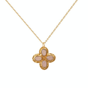 Collier pendentif floral bohème fait main en calcédoine rose plaqué or 18 carats avec chaîne ajustable personnalisable - El Joyero - Product Image 1