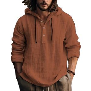 เสื้อเบลาส์ผู้ชายผ้าลินินแขนยาวเสื้อทรงหลวมเสื้อลำลองฤดูใบไม้ผลิฤดูใบไม้ร่วง - Product Image 1