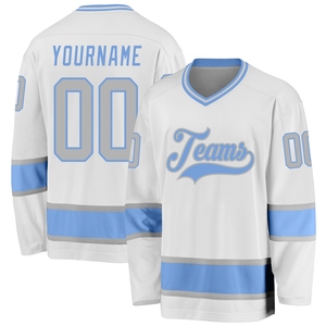 Maillot de hockey blanc, gris et bleu clair, personnalisé, de qualité supérieure, le plus vendu en gros, directement de l'industrie - Product Image 1