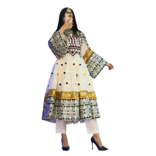 chinese dress ladies Black & White Printed Halter Neck Pathani salwar Suit Set for Girls main image 0