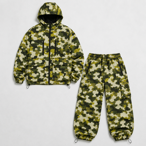 OEM <b>Men's</b> <b>Camouflage</b> Tracksuit With Adjustable Hood Elastic Cuffs Multi Pocket Jacket And Relaxed Fit <b>Cargo</b> <b>Pants</b> Wholesale ODM - Product Image 3