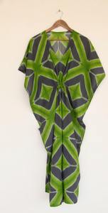 ชุดเดรสคาฟทันผ้าฝ้ายย้อมสีแบบโบโฮรักษ์โลกสำหรับผู้หญิง คอวี แขนกิโมโนสั้นทรงกว้าง ความยาวแม็กซี่ ระบายอากาศได้ดี ทรงหลวม - Product Image 2