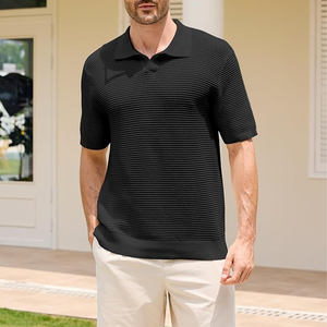 <b>Men's</b> <b>Black</b> Short Sleeve Knitted <b>Polo</b> Shirt Solid Color Casual Regular Fit Collared Design - Product Image 4