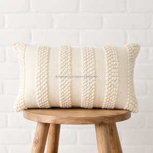 Cotton Boho <b>Cushion</b> Cover with Vertical Ribbed Stripe Pattern, Decorative Woven Throw <b>Pillow</b>, Premium Minimalist & Scandinavian - Product Image 1