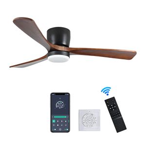 Ventilatore da 52 pollici in legno nero moderno con montaggio a filo a soffitto con motore a corrente continua reversibile a 6 velocità per luci telecomandate per camera da letto all'aperto - Product Image 3