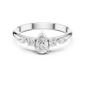 Anillo de compromiso solitario de moissanita con corte pera, redondo y marquesa, con múltiples piedras, en plata de ley - Product Image 1