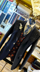 Traje de Novio Tradicional Bordado a Mano en Negro y Azul, Chaqueta Jodhpuri India para Hombre - Product Image 3