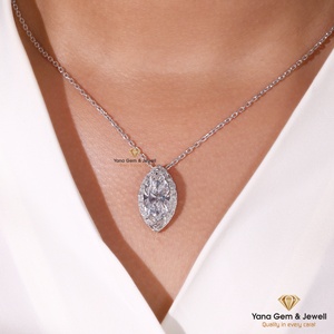 Colgante de Halo con Corte Marquesa para Mujer, Color F, Claridad VVS2, 5.00 Quilates, para Boda, Oro Sólido de 14K, Diamante Cultivado en Laboratorio CVD, Certificado IGI - Product Image 4