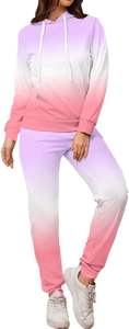Casual Jogging <b>Suits</b> Tracksuits Long Sleeve Hoodie Sweatshirts Drawstring Sweatpants Two Piece Sets <b>Purple</b> Pink Gradient - Product Image 4