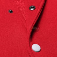 Jaket Varsity Pria Merah Polos Kerah Bulat Kancing Tekan Sporty Model Letterman Desain Terbaru 2026 jaket varsity pria