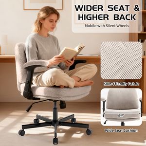 Sedia da Ufficio Girevole Regolabile con Seduta Ampia a Gambe Incrociate, Cuscino Spesso, Braccioli Ribaltabili, Tessuto Confortevole, Ruote e Maniglia in Nylon - Product Image 4