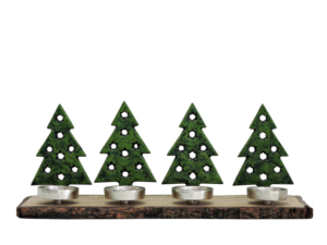 Porte-bougie décoratif en aluminium vert pour sapin de Noël avec base en bois, centre de table festif - Product Image 2
