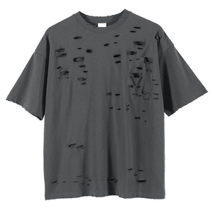T-shirts déchirés 100 % coton, très demandés, personnalisés pour hommes, respirants, séchage rapide, écologiques, à manches courtes - Product Image 1