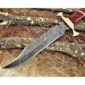Couteau de chasse d'extérieur à lame fixe en acier Damas et acier inoxydable fait main MORTAL SAGA, manche en bois Paka personnalisé, garantie 1 an - Product Image 2