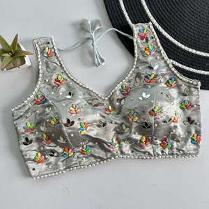 Blusa de seda de diseñador, hermosa, con espejo real y trabajo de Moti, lista para usar, completamente cosida. - Product Image 6