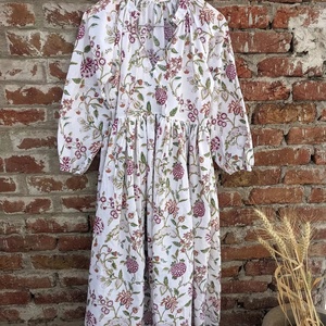 Vestido Indio 2026 de Algodón 100% Estampado a Mano, Cuello en V, Manga Larga, Túnica Casual y Vestido Largo Bordado para Mujer - Product Image 1