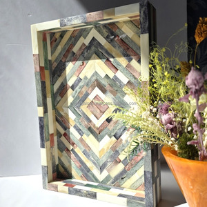 Bandeja de servicio de lujo elegante tema budista con incrustaciones de madera India ecológica hecha a mano para decoración de hogar y oficina ocasiones de comida - Product Image 5