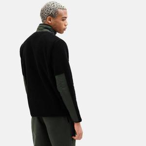Veste en polaire sherpa noire personnalisée à fermeture éclair intégrale avec col montant et poche contrastante sur la poitrine pour la vente en gros et les vêtements de marque privée USA UK - Product Image 3