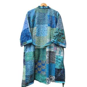 เสื้อคลุมกิโมโนผ้าปะทำด้วยมือสไตล์โบฮีเมียนของอินเดียชุดนอนชุดใส่ไปชายหาดหรูหราฤดูร้อนสำหรับผู้หญิงเอวยางยืดทรงหลวม - Product Image 6