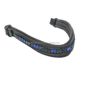 Productos ecuestres para carreras de caballos: Diadema de cuero acolchada decorativa con cristales y pedrería hecha a mano para caballos de tamaño cob completo. - Product Image 3