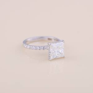 IGI Certified Princess Cut Diamond <b>Solitaire</b> Engagement & Wedding <b>Ring</b> in Solid 925 Sterling <b>Silver</b> with Pavé Band - Product Image 5