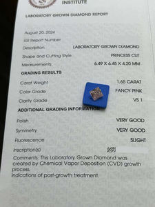 Venta al por Mayor de Diamantes Sueltos CONCEPTION DIA-2-9 de 1.65ct, Corte Princesa, Claridad VVS, Certificados por IGI, Cultivados en Laboratorio CVD, Color Rosa Fantasía, 1-8ct - Product Image 2