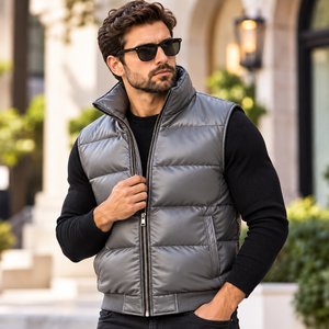 Fabricante de Chalecos Bomber de Cuero Genuino para Hombre Personalizados |   Fabricante de Chalecos Bomber Acolchados de Cuero Genuino - Product Image 1