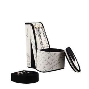 Boîte à bijoux haute de 9 pouces avec design de chaussure à talon haut et impression de lettres en stencil pour vitrine - Product Image 2
